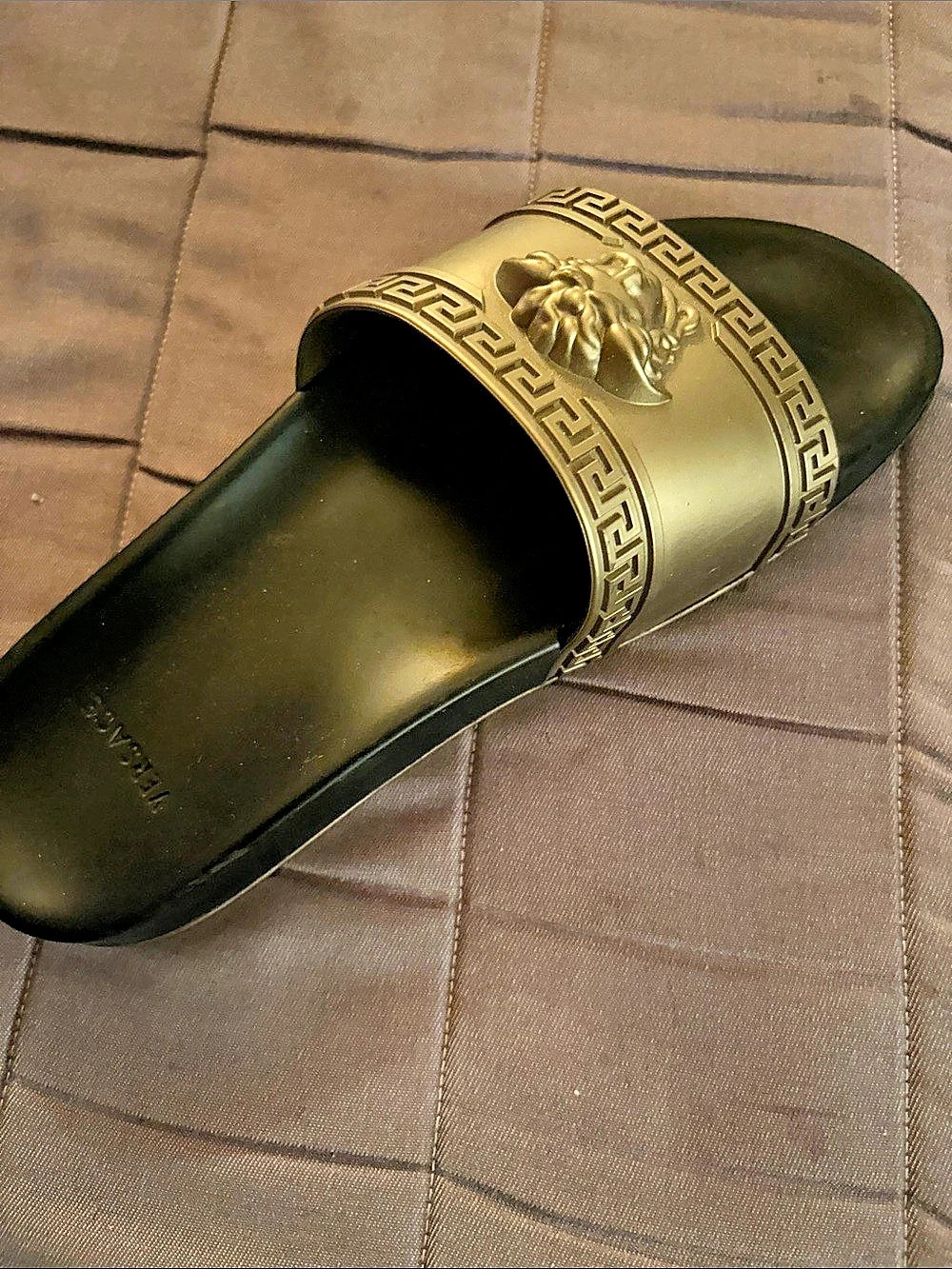 Versace Palazzo Medusa Pool Slides Black & Gold Sandals